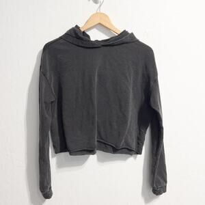 Zella Hoodie Sweatshirt Medium Black Charcoal Gray Cropped Soft Fleece